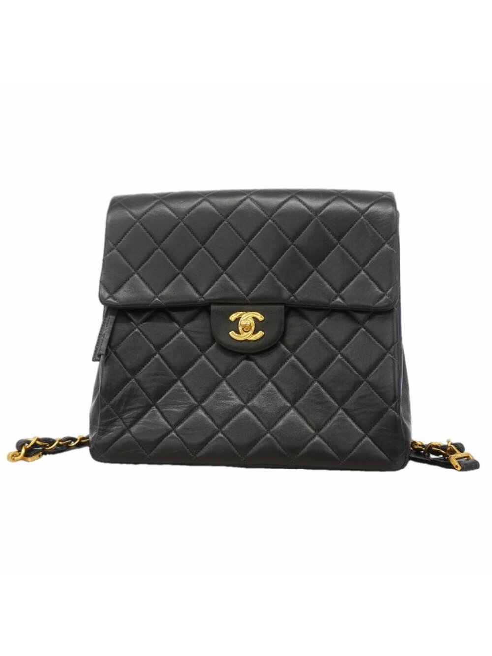 Chanel Backpack Quilted Lambskin Black Gold